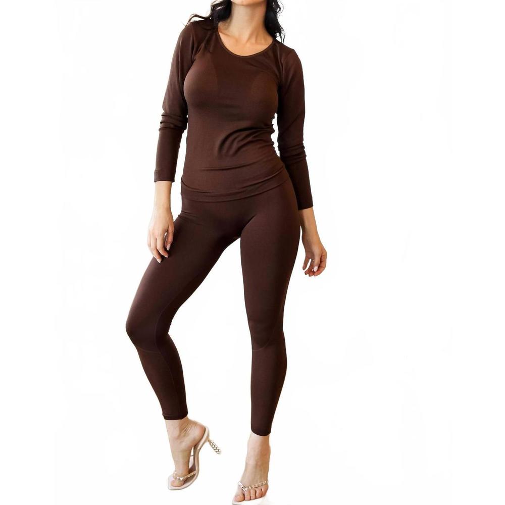NEW LITTLE SECRET OF MINE women's fleece leggings set in brown